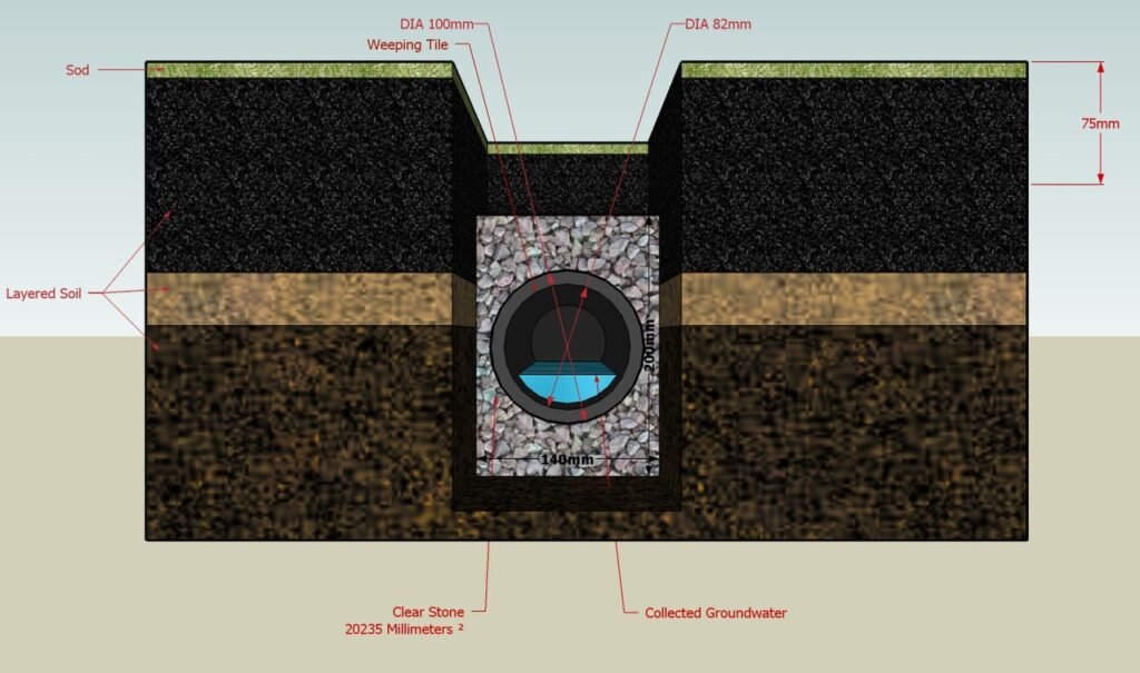 French drain diagram for yard drainage
